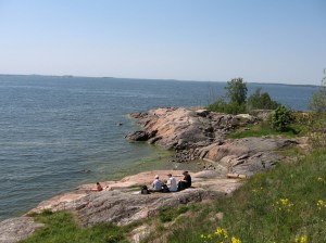 Idled story characters at the beach in Finland